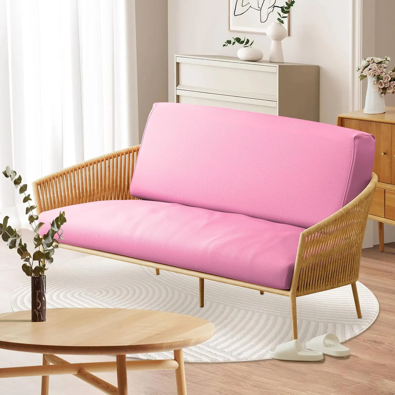 Twin Size Futon Cover, Armless Stretch Futon Cover, Sofa Slipcover Furniture Protector for Kids, Pets, Machine Washable Zippered Futon Couch Covers, Light Pink