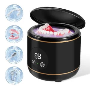 Ultrasonic Retainer Cleaner Dental Cleaning Pod Night Mouth Guards, Jewelry, Aligner, Braces, Denture Cleaner with Digital Timer 230ML