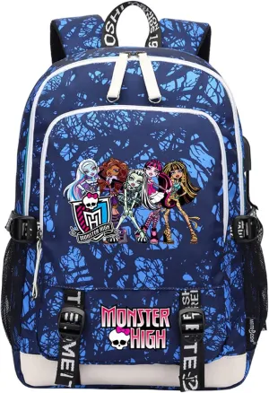 Unisex Monster High Multifunction Backpack Classic Wear Resistant Bagpack Bookbag with USB Charging/Headphone Port