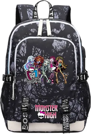 Unisex Monster High Multifunction Backpack Classic Wear Resistant Bagpack Bookbag with USB Charging/Headphone Port