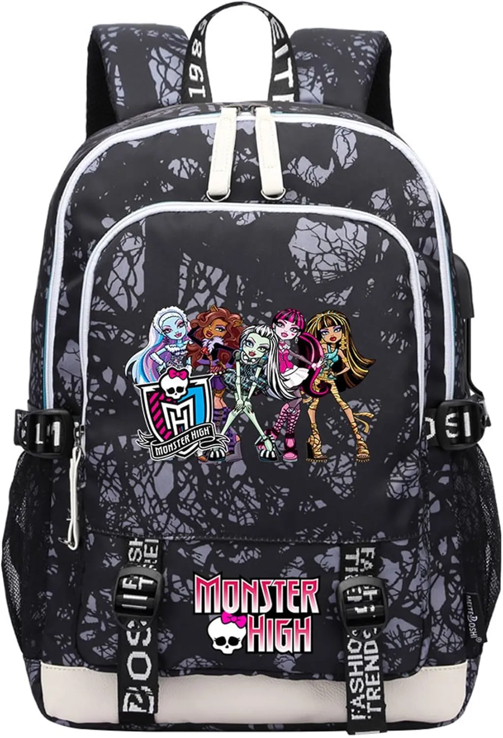 Unisex Monster High Multifunction Backpack Classic Wear Resistant Bagpack Bookbag with USB Charging/Headphone Port