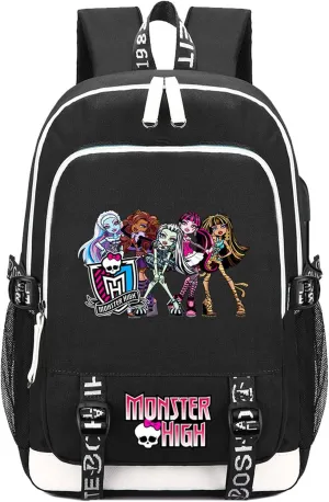 Unisex Monster High Multifunction Backpack Classic Wear Resistant Bagpack Bookbag with USB Charging/Headphone Port