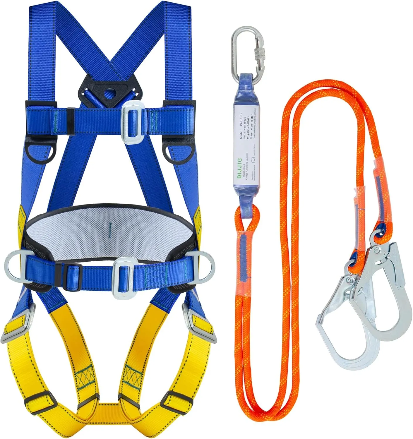 Universal Full Body Fall Protection Safety Harness with Dorsal D-Ring and Mating Buckle Legs，roofing harness construction harness ANSI/ASSP Compliant,internal Shock Absorbing landyard&Hook
