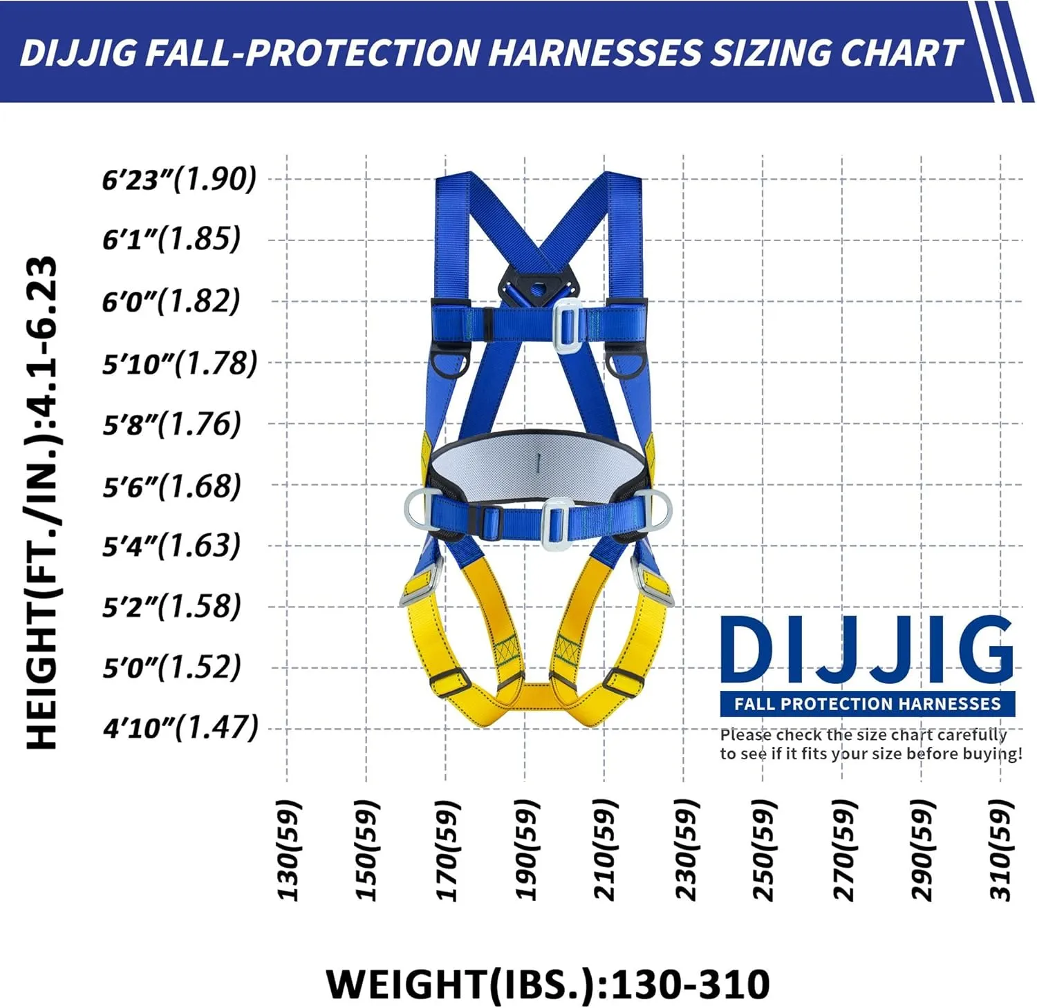 Universal Full Body Fall Protection Safety Harness with Dorsal D-Ring and Mating Buckle Legs，roofing harness construction harness ANSI/ASSP Compliant,internal Shock Absorbing landyard&Hook