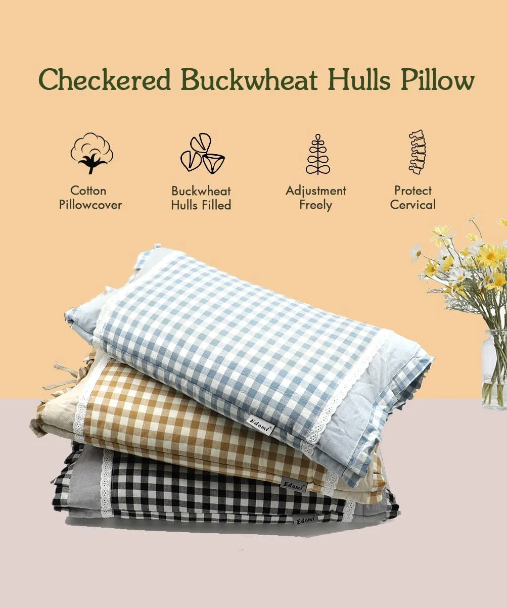 Upgrade Buckwheat Pillows for Sleeping, Neck Pillow Adjustable Buckwheat Hulls Filled with Pillow Cover Neck Support for Back and Side Sleepers (20x11 inch, Khaki)