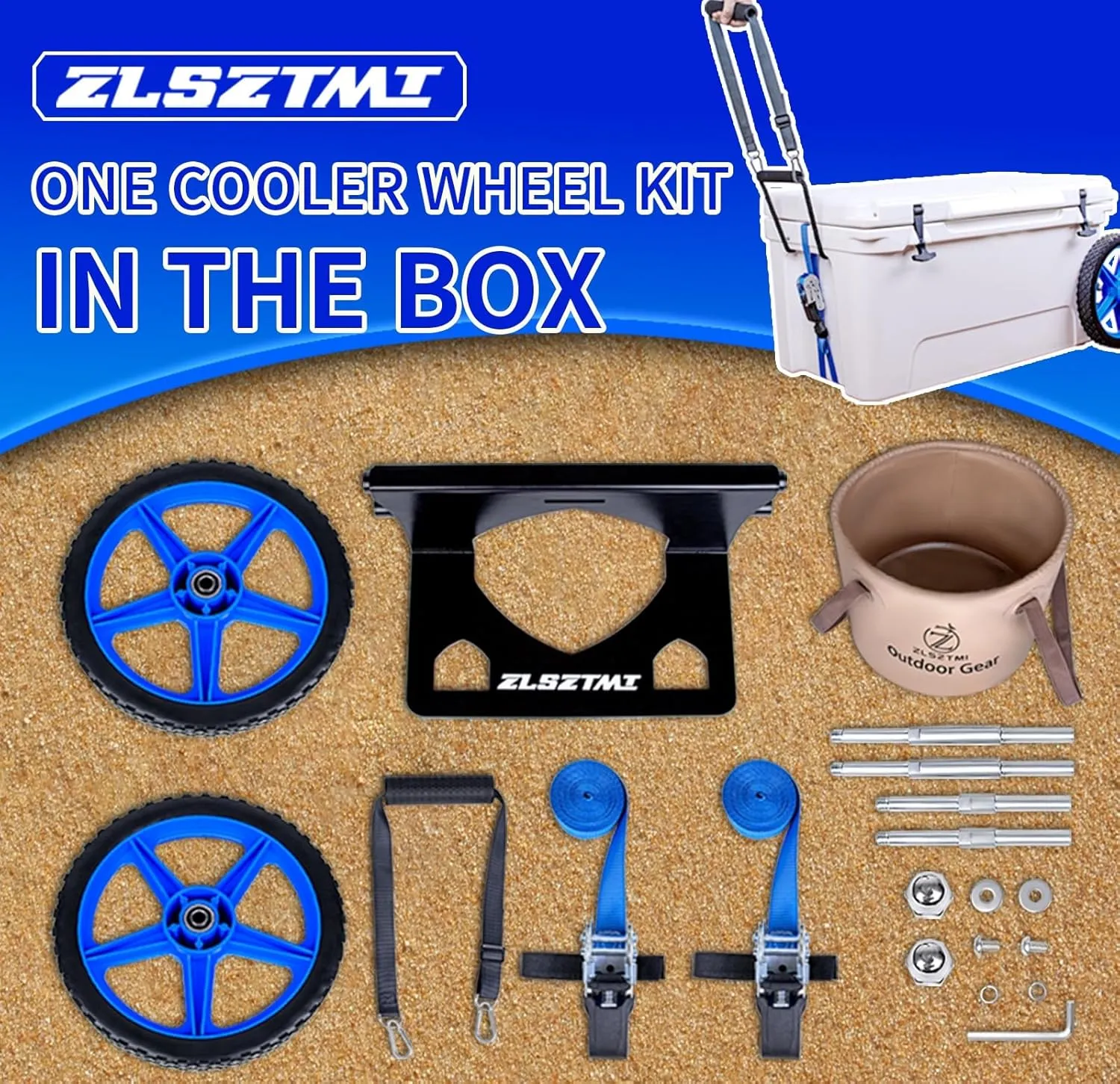 Upgraded Cooler Wheel Kit for Yeti/RTIC/Igloo Coolers Wheel Spacing up to19.8 Inches -12 in Wheels Height Adjustable Cart Base for Ice Chest - Cooler Cart Kit for Camping Traveling