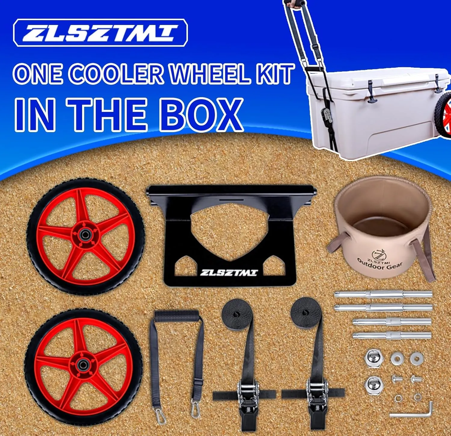 Upgraded Cooler Wheel Kit for Yeti/RTIC/Igloo Coolers Wheel Spacing up to19.8 Inches -12 in Wheels Height Adjustable Cart Base for Ice Chest - Cooler Cart Kit for Camping Traveling