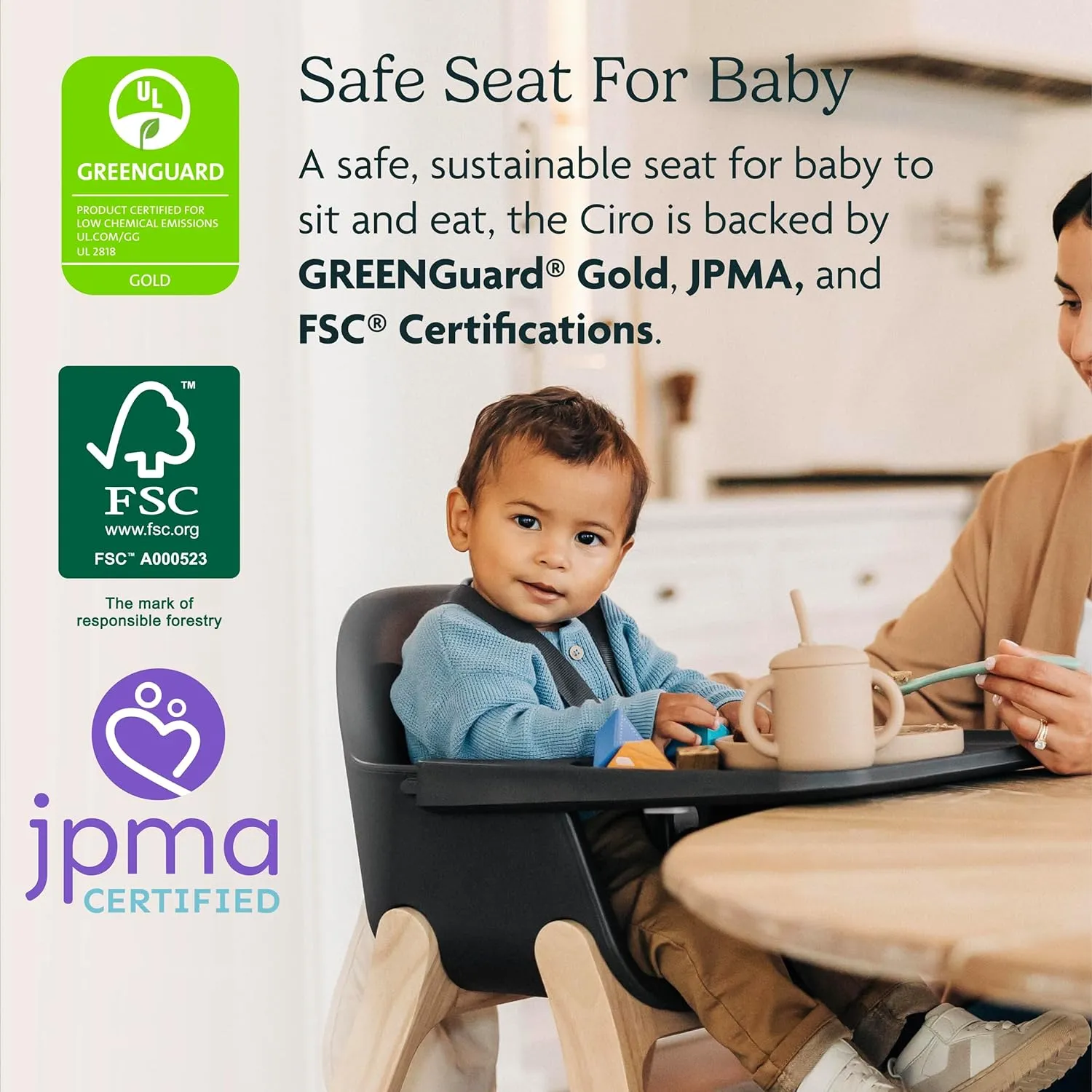 UPPAbaby Ciro High Chair/Sleek, Easy-to-Clean Design/Perfect-Fit Tray to Bring Baby to Table/Patent-Pending Harness/Dual-Position, 180-Degree Rotating Footrest/Jake (Charcoal/Rubberwood)