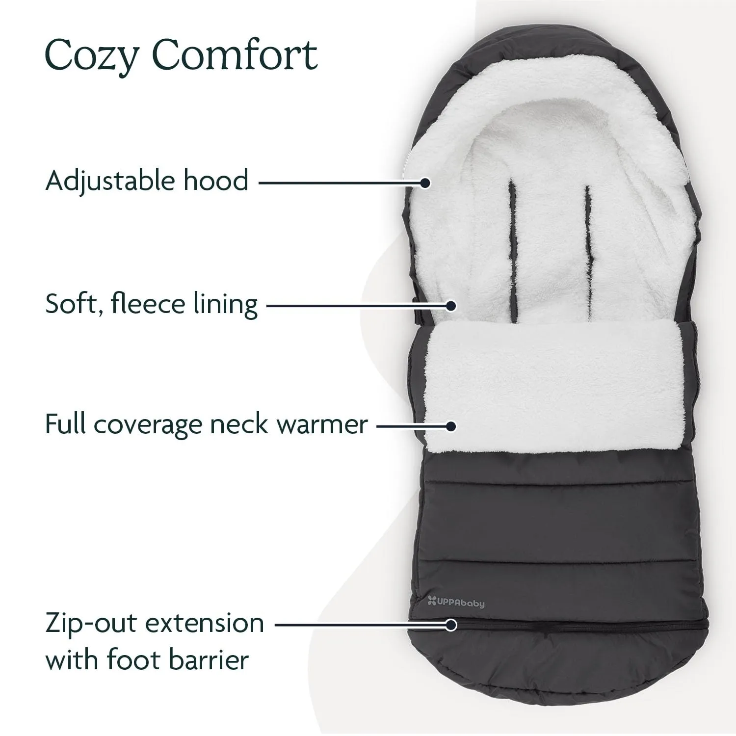 UPPAbaby CozyGanoosh Footmuff - Easily Attaches to UPPAbaby Strollers   RumbleSeat - Ultra-plush, Weather-Proof - Winter Stroller Cover - Jake (Charcoal)