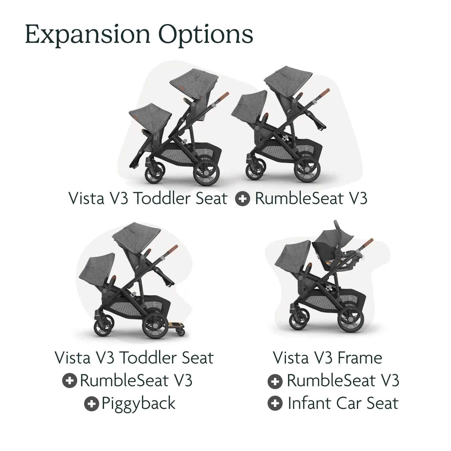 UPPAbaby RumbleSeat V3 Second Lower Seat - Compatible with Vista V2 and Vista V3 - All-Weather Seat   Magnetic Buckle – Adapters Included - Savannah (Pearl Gray Jacquard/Carbon Frame/Chestnut Leather)