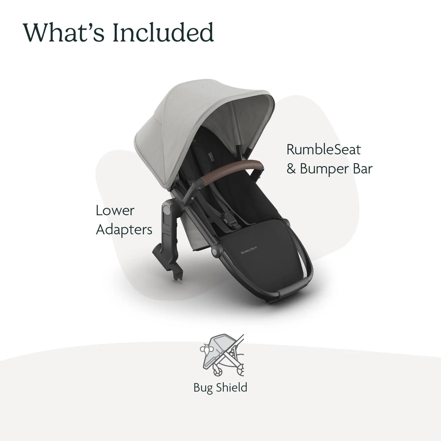 UPPAbaby RumbleSeat V3 Second Lower Seat - Compatible with Vista V2 and Vista V3 - All-Weather Seat   Magnetic Buckle – Adapters Included - Savannah (Pearl Gray Jacquard/Carbon Frame/Chestnut Leather)