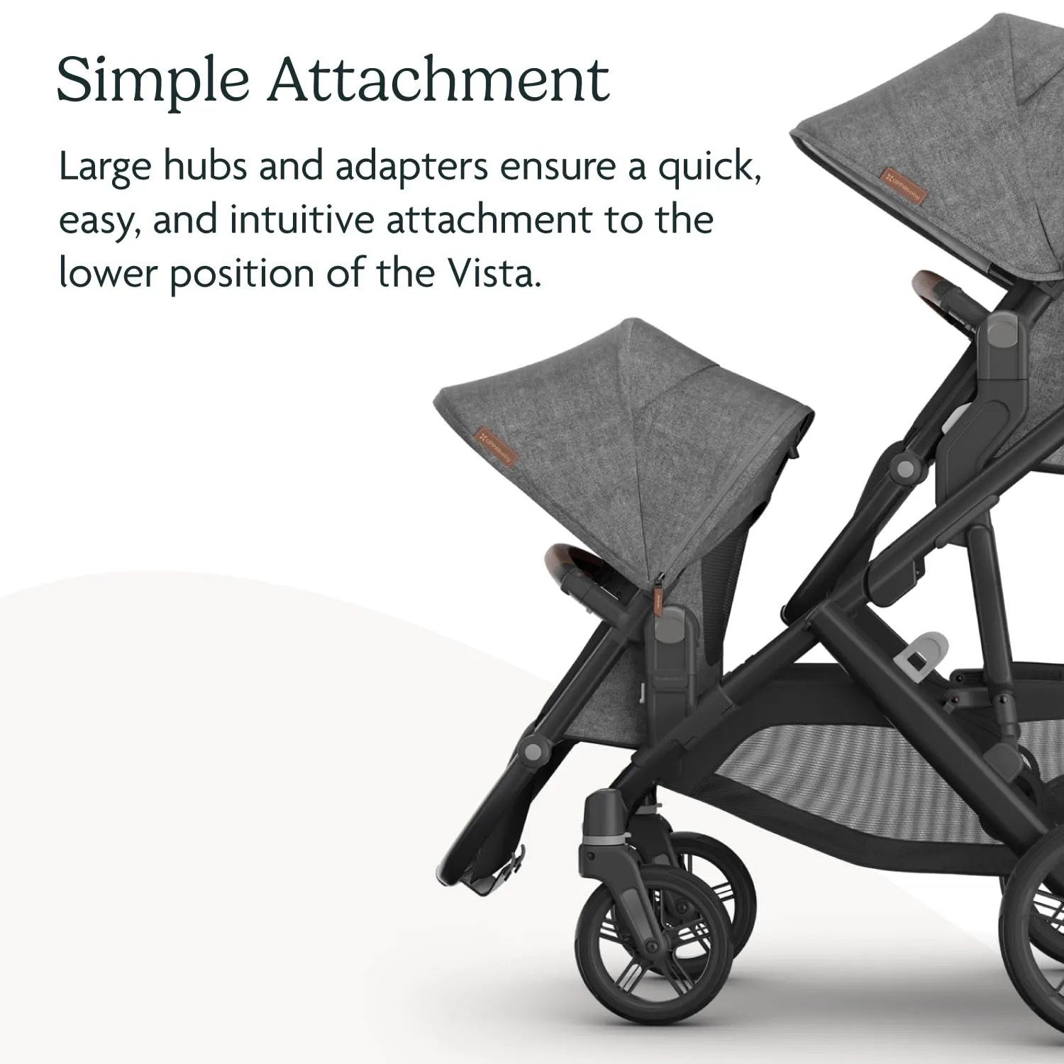 UPPAbaby RumbleSeat V3 Second Lower Seat - Compatible with Vista V2 and Vista V3 - All-Weather Seat   Magnetic Buckle – Adapters Included - Savannah (Pearl Gray Jacquard/Carbon Frame/Chestnut Leather)