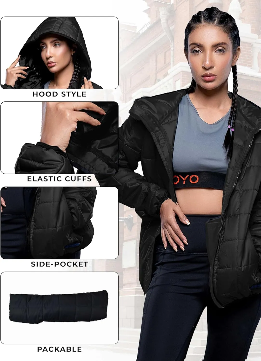 URBAN BUCK Packable Puffer Jacket Women with Hood – 32 Degree Lightweight Quilted Winter Puff Foldable Jacket for Women