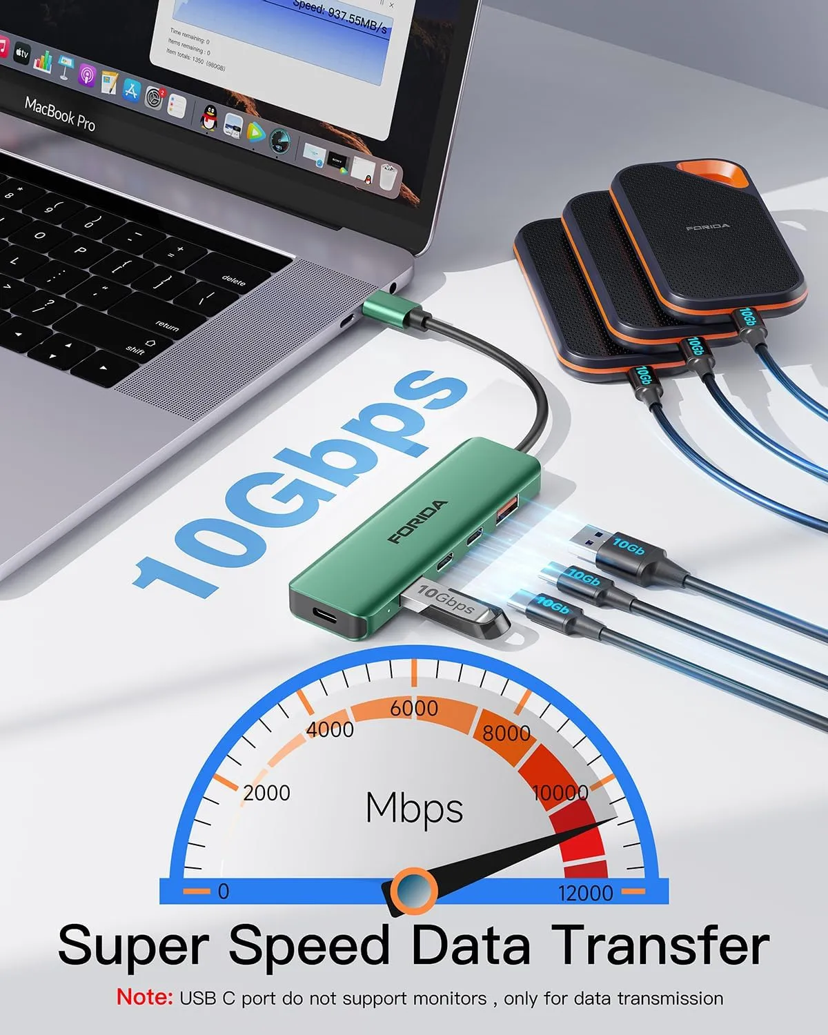 USB C Hub, 10Gbps USB 3.2 Adapter for MacBook, with 100W PD Charging, 2 USB C 3.2 Gen 2 and 2 USB A 3.2 Gen 2 Data Ports, Compatible with Surface, XPS, Samsung, Dell and More (Green)