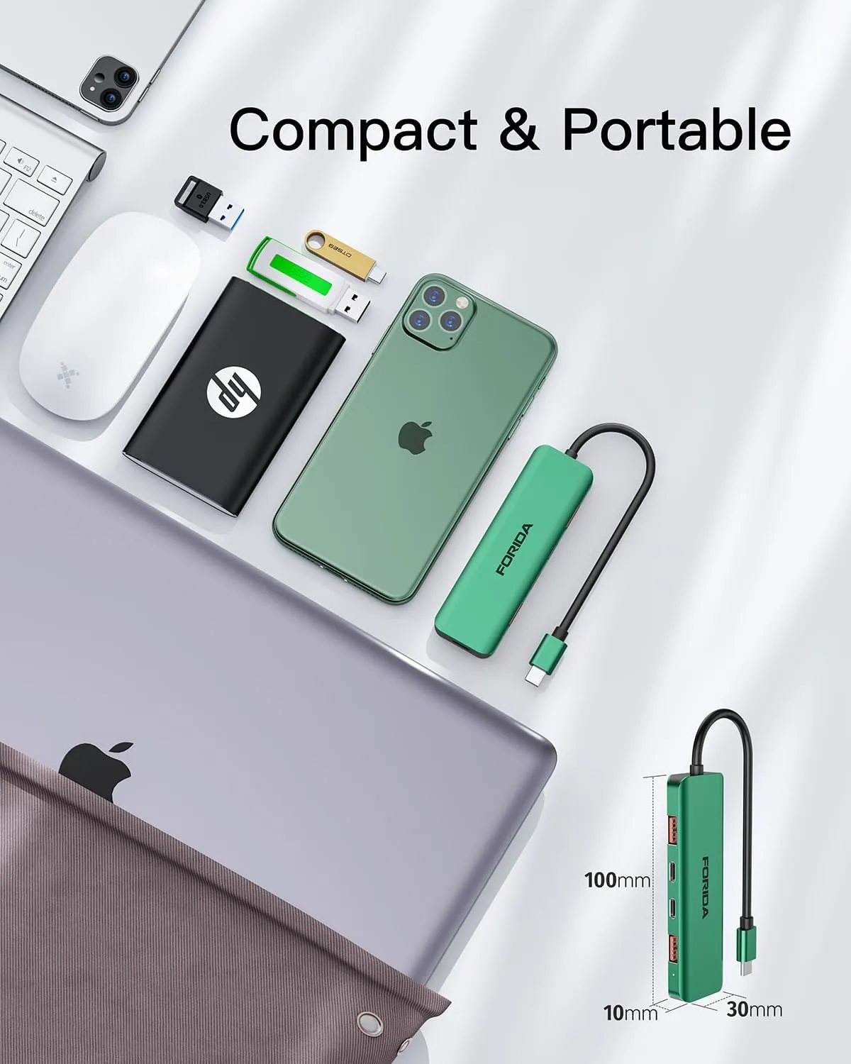 USB C Hub, 10Gbps USB 3.2 Adapter for MacBook, with 100W PD Charging, 2 USB C 3.2 Gen 2 and 2 USB A 3.2 Gen 2 Data Ports, Compatible with Surface, XPS, Samsung, Dell and More (Green)