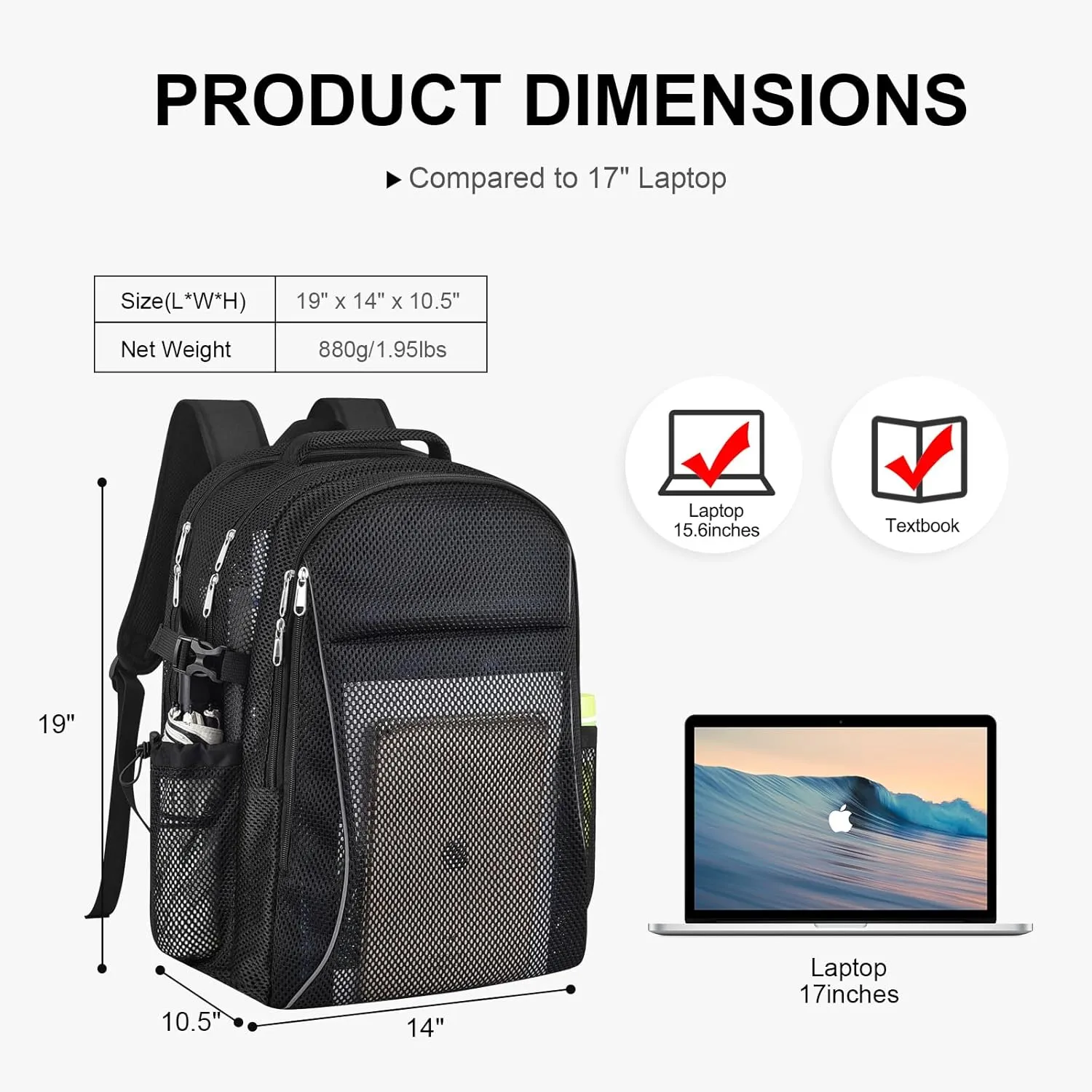 USPECLARE Heavy Duty Large Mesh Backpacks for Adults, Semi-Transparent College Backpacks
