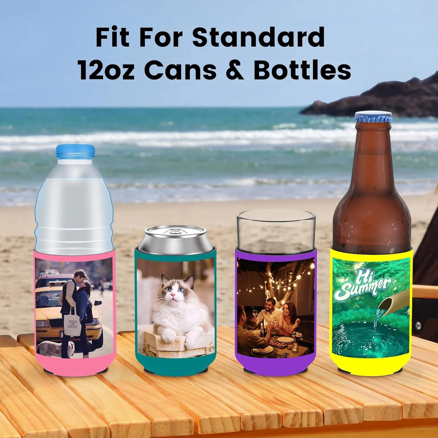 Valyria Custom Can Coolers Sleeves Bulk 24pcs Personalized Collapsible Insulated Can Cooler Drink Holder with Logo Image Text for Anniversary Wedding Birthday Party Fishing Picnics