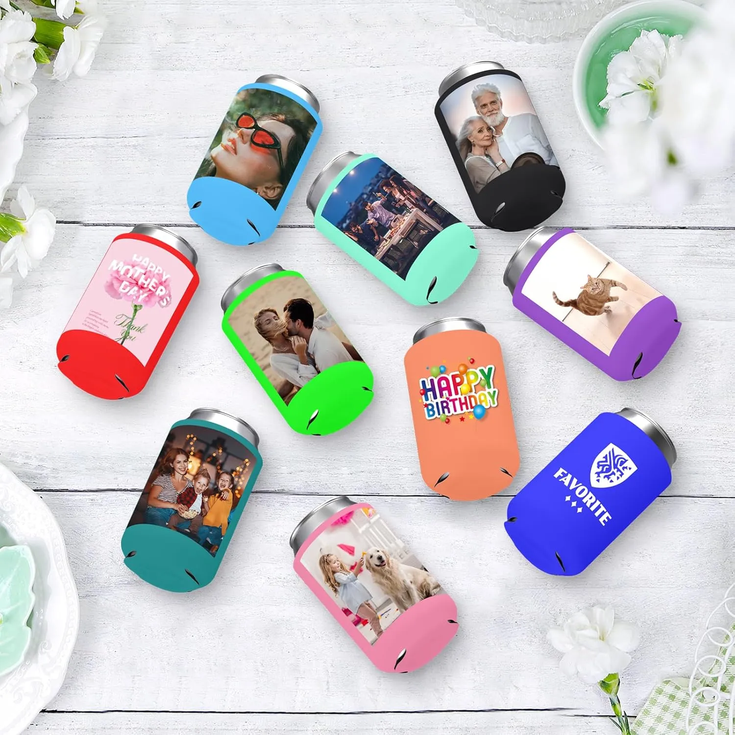 Valyria Custom Can Coolers Sleeves Bulk 24pcs Personalized Collapsible Insulated Can Cooler Drink Holder with Logo Image Text for Anniversary Wedding Birthday Party Fishing Picnics