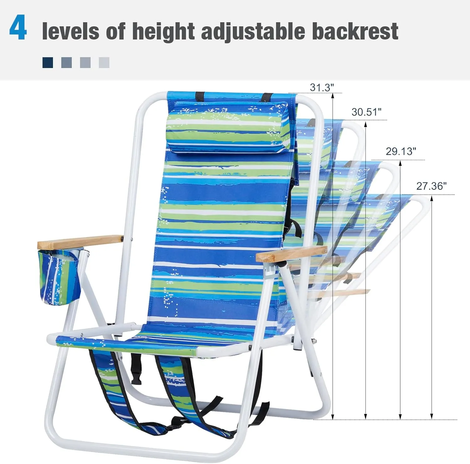 Vasitelan Outdoor Folding Beach Chairs for Adults,Compact Portable Folding Camping Chair with Backpack Straps, Support to 265LBS (Stripe)