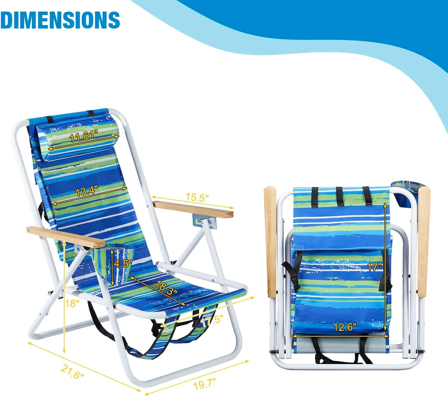 Vasitelan Outdoor Folding Beach Chairs for Adults,Compact Portable Folding Camping Chair with Backpack Straps, Support to 265LBS (Stripe)