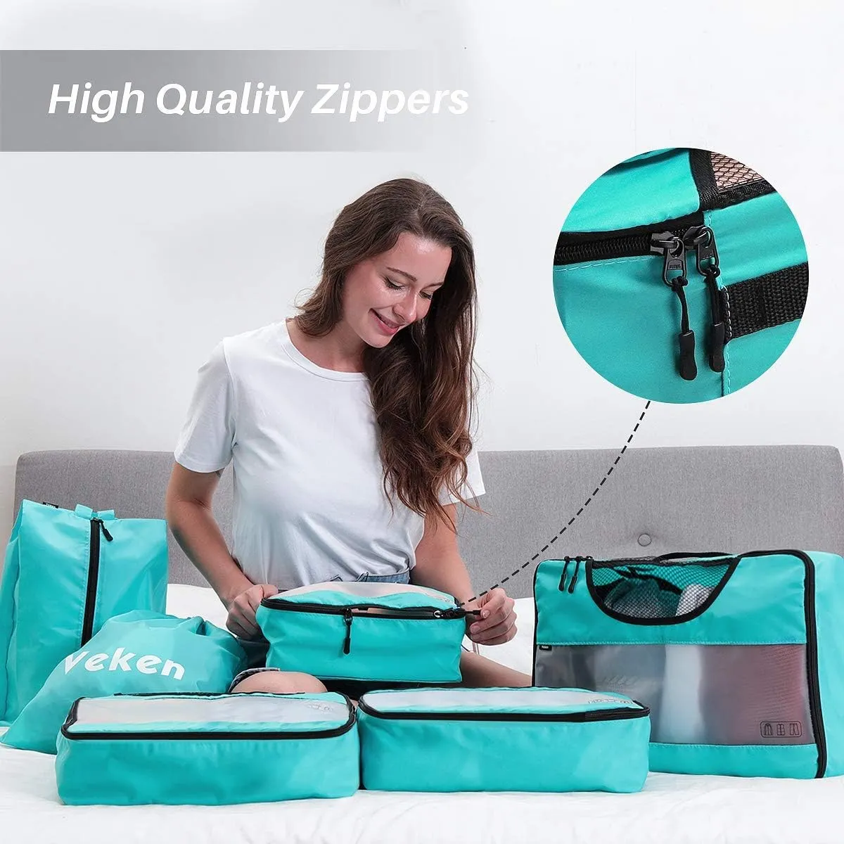 Veken 6 Set Packing Cubes for Travel Essentials, Suitcase Organizer Bags Set for Luggage, Road Trip Travel Accessories in 4 Sizes (Extra Large, Large, Medium, Small)