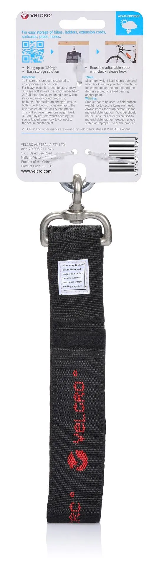 Velcro Easy Hang 830mm Strap with Hook, 120kg, Black