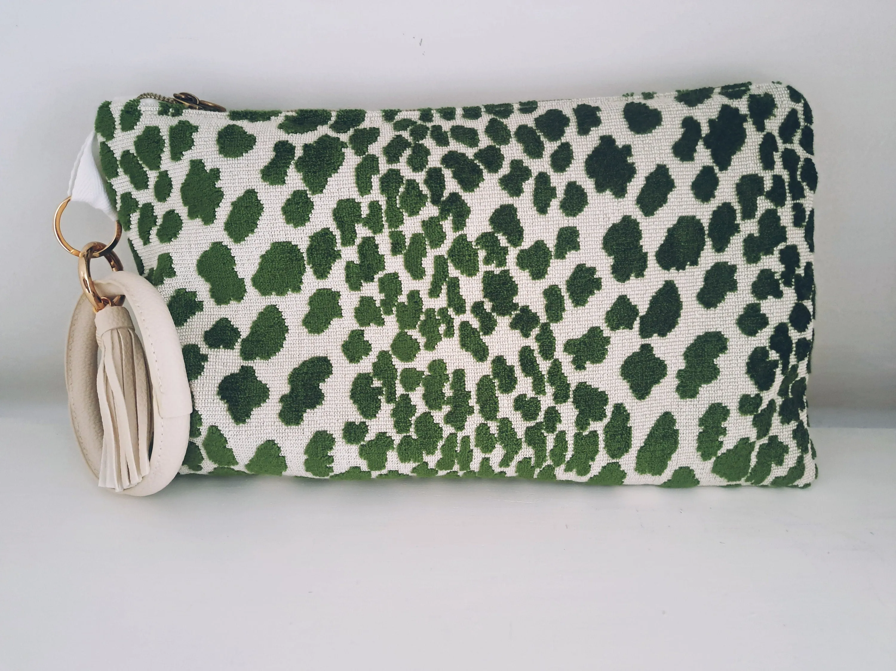 Velvet Green Leapard Print Clutch Bag