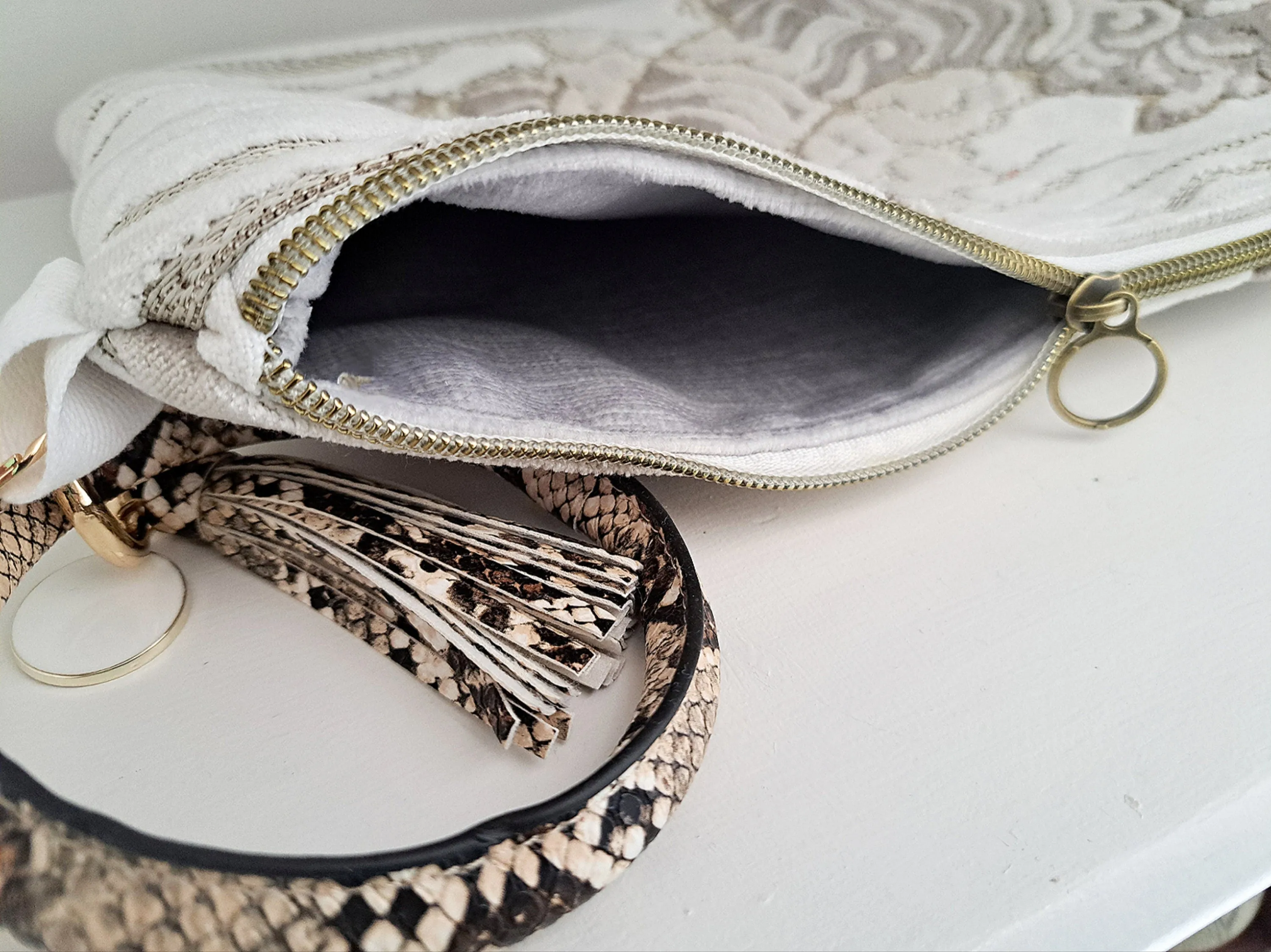 Velvet Neutral Tiger Clutch Bag