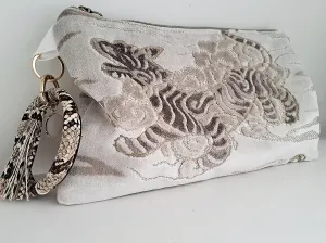 Velvet Neutral Tiger Clutch Bag