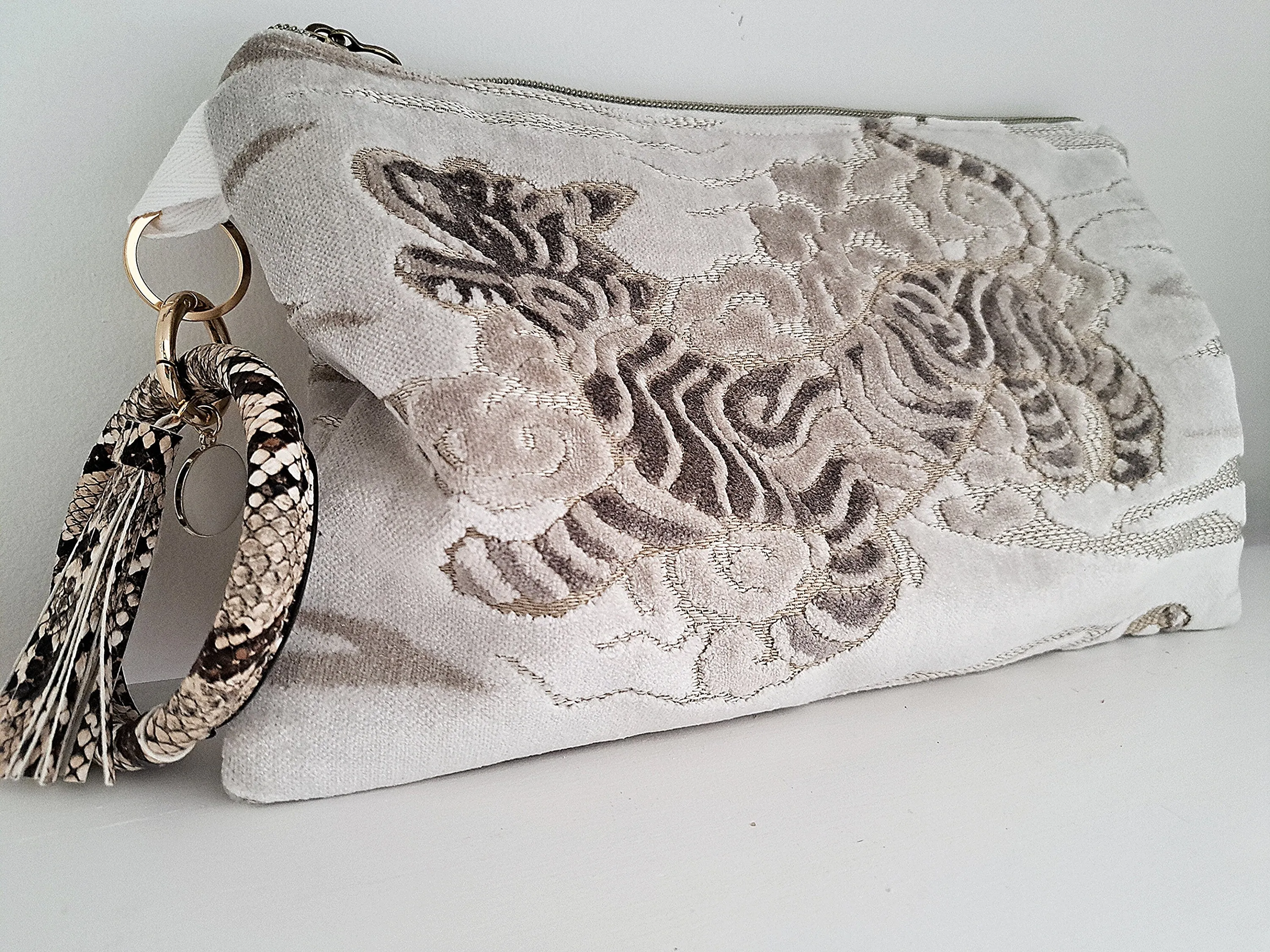 Velvet Neutral Tiger Clutch Bag