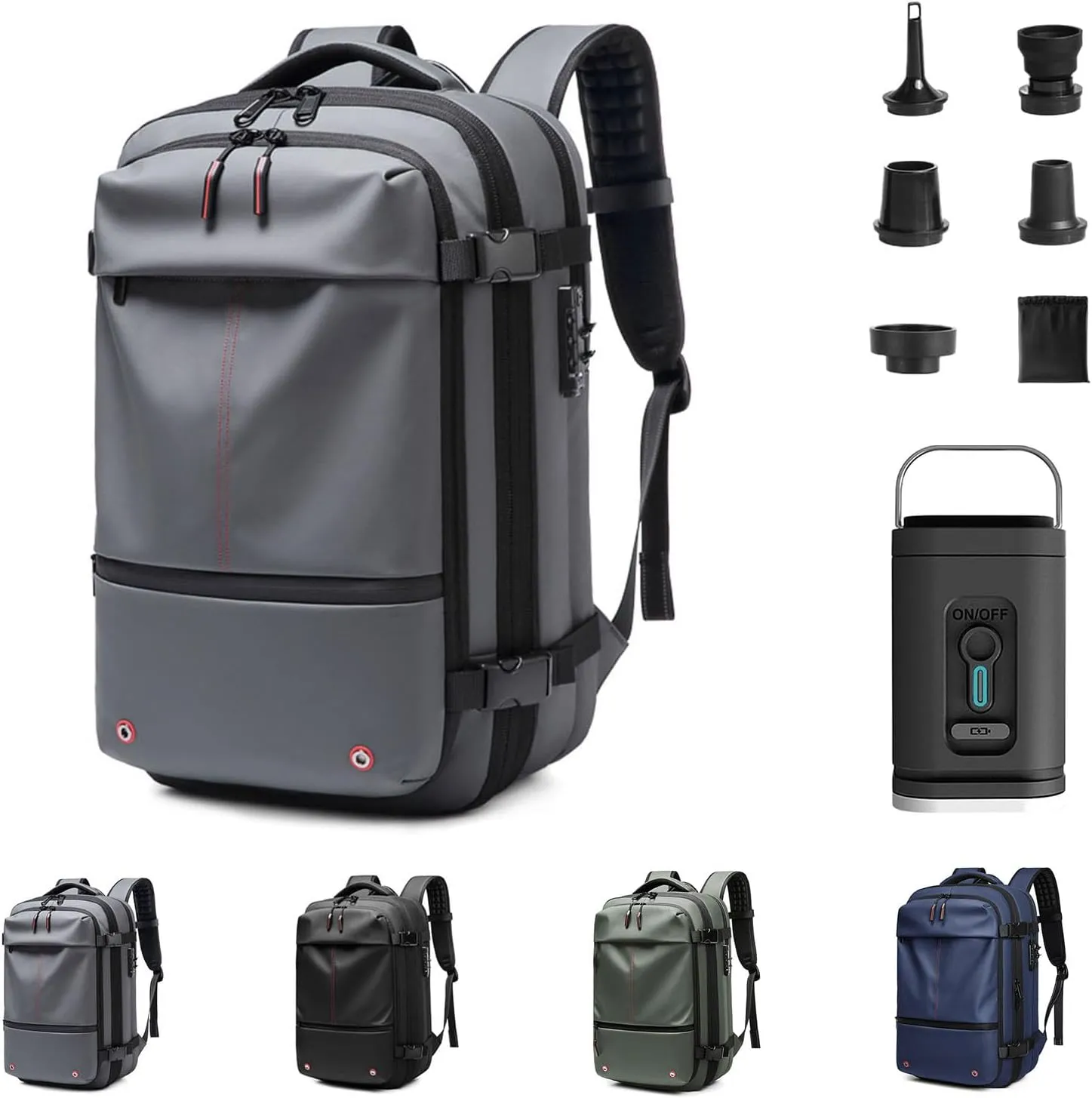 Venator Vacuum Travel Bag (60 L), Equipped with 1200 Mah Electric Air Pump, Large Capacity Travel Backpack, Anti-Theft (Gray)