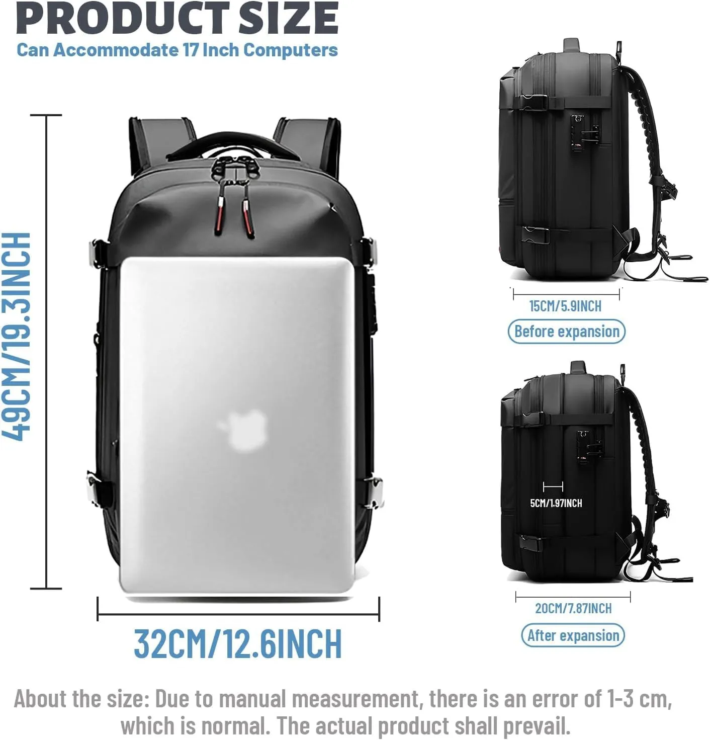 Venator Vacuum Travel Bag (60 L), Equipped with 1200 Mah Electric Air Pump, Large Capacity Travel Backpack, Anti-Theft (Gray)
