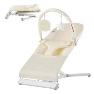 VEVOR Baby Bouncer, Folding Bouncer Seat for Babies 0-9 Months, Baby Bouncer with 2 Reclining Angles & Rotatable Toy Bar, Portable Baby Bouncer Seat with Carrying Bag for Indoors Outdoors, Beige