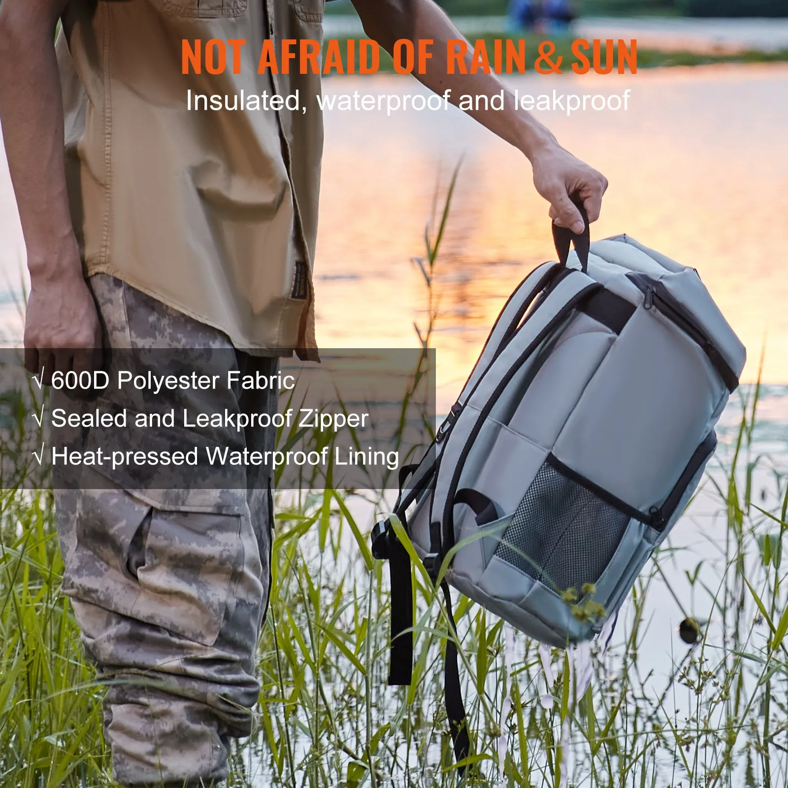 VEVOR Cooler Backpack, 28 Cans Leakproof Backpack Cooler - Waterproof, Insulated, Lightweight Beach Cooler Bag for Hiking, Camping, BBQ - Grey