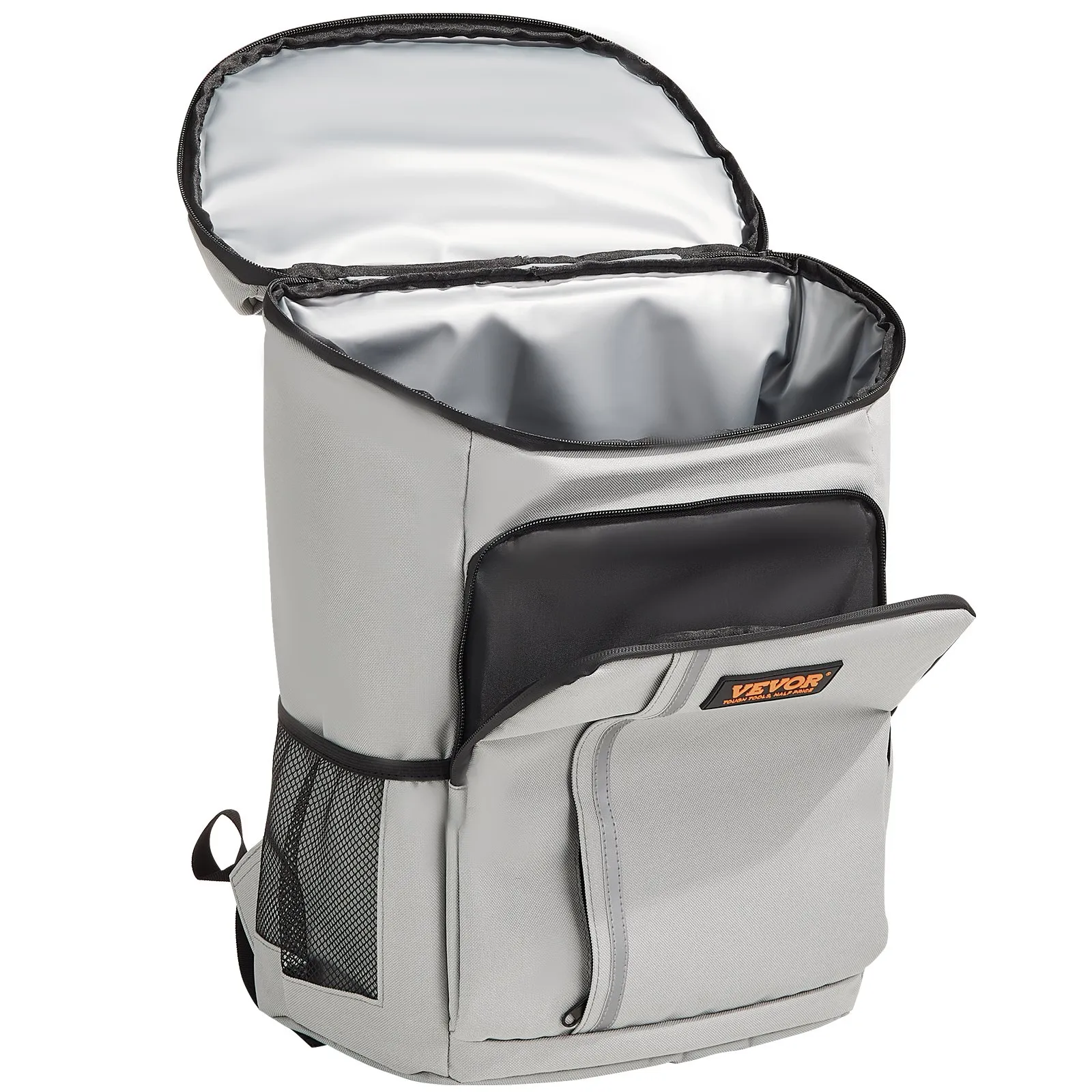 VEVOR Cooler Backpack, 28 Cans Leakproof Backpack Cooler - Waterproof, Insulated, Lightweight Beach Cooler Bag for Hiking, Camping, BBQ - Grey