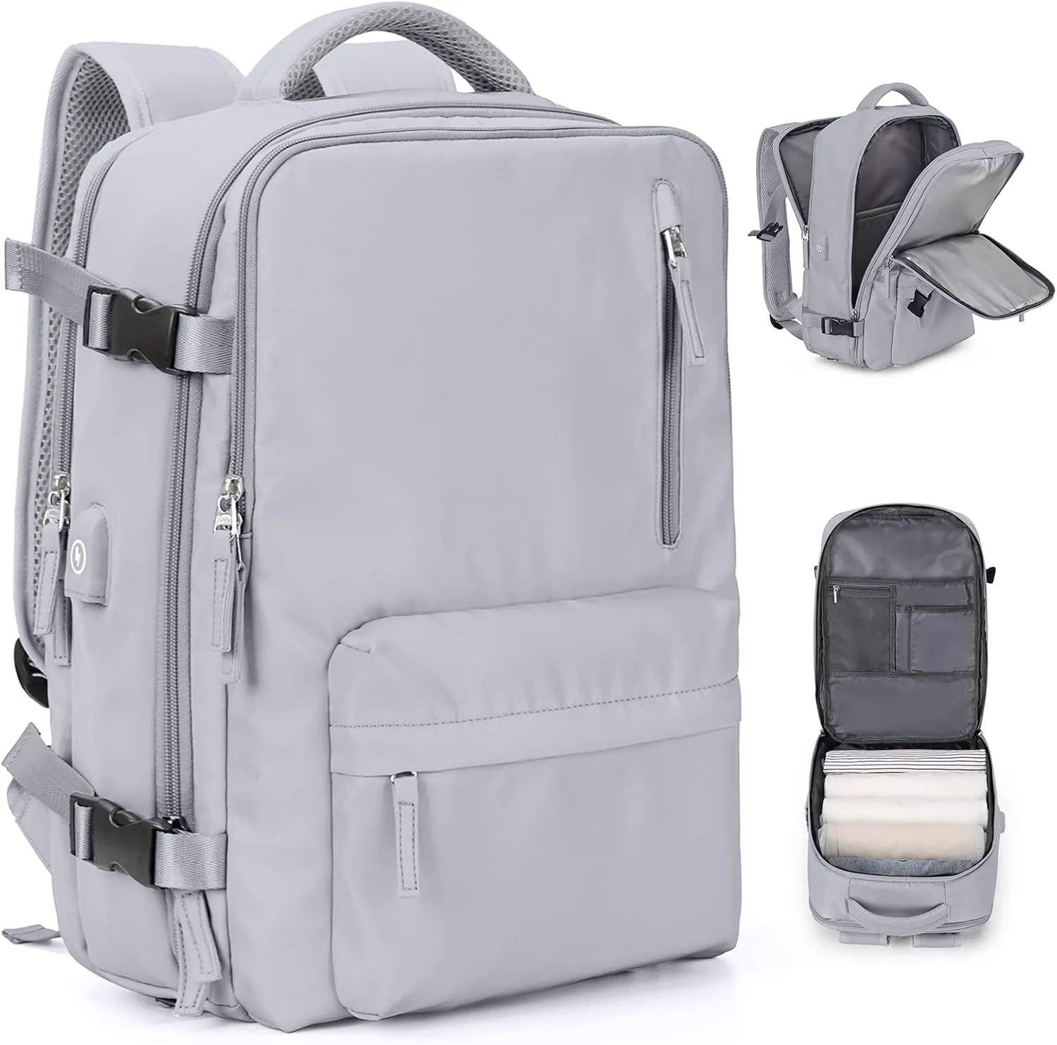 VGCUB Large Travel Backpack Bag for Women Men,Carry on Backpack,17 Inch Laptop Business Work Waterproof Backpack with Laptop Compartment,Person Item Flight Approved,Mochila de Viaje,Grey
