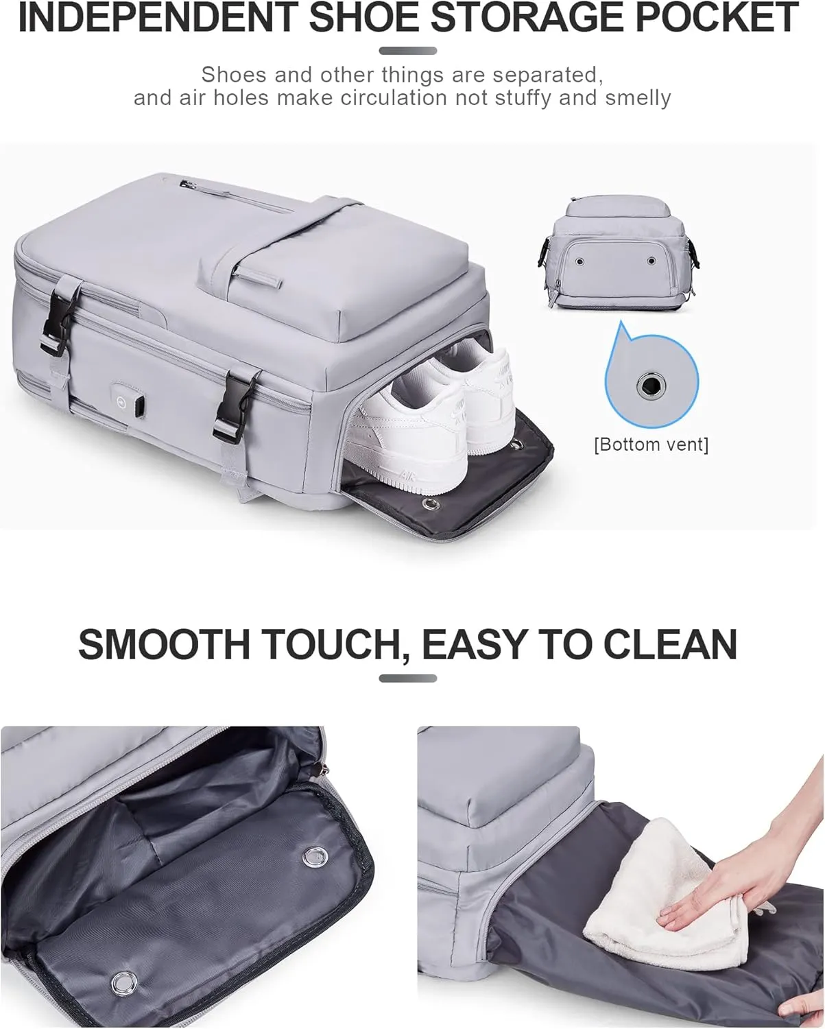 VGCUB Large Travel Backpack Bag for Women Men,Carry on Backpack,17 Inch Laptop Business Work Waterproof Backpack with Laptop Compartment,Person Item Flight Approved,Mochila de Viaje,Grey