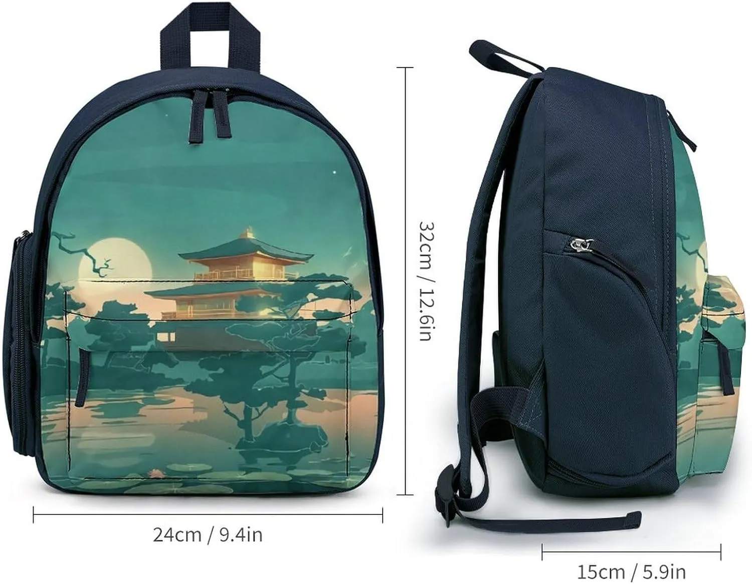 Vintage Anime Palace Moon Pond Cute Backpack Lightweight Travel Daypack Basic Notebook Bag with Pockets