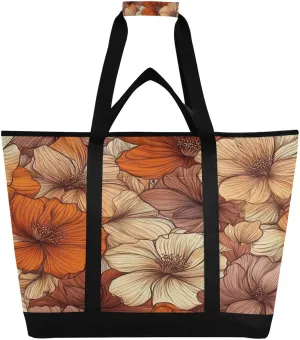 Vintage Flower Reusable Insulated Lunchbox Cooler Bag, Leakproof Kitchen Grocery Bag Collapsible Portable Cooler Tote Bag for Picnic, Camping, Office, Travel