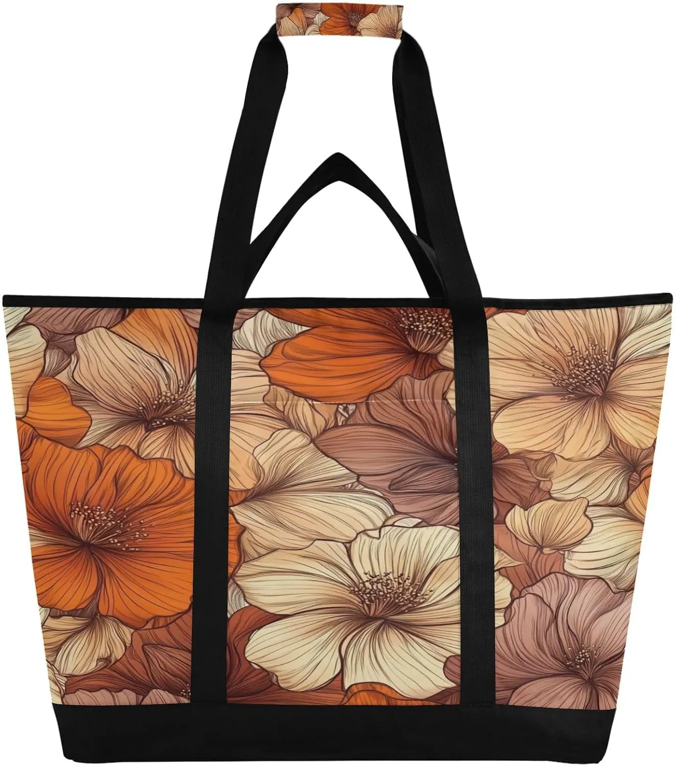 Vintage Flower Reusable Insulated Lunchbox Cooler Bag, Leakproof Kitchen Grocery Bag Collapsible Portable Cooler Tote Bag for Picnic, Camping, Office, Travel