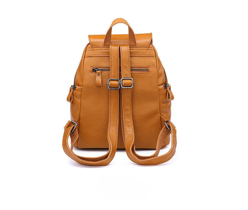 Vintage Leather Flap Zipper Small Backpack