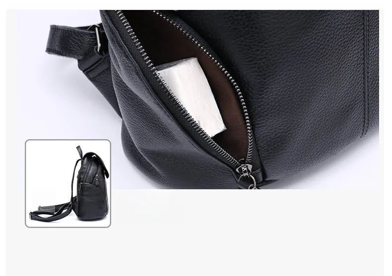 Vintage Leather Flap Zipper Small Backpack