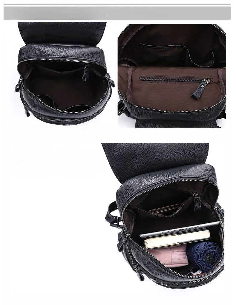 Vintage Leather Flap Zipper Small Backpack