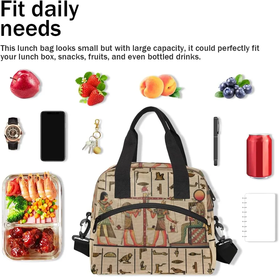 Vintage Myth Ancient Egyptian Mural Lunch Bag Large Capacity Insulated Lunch Box with Adjustable Shoulder Strap Leakproof Reusable Lunch Tote Bag for Men Women Work Office Picnic Gift