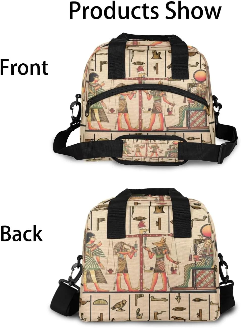 Vintage Myth Ancient Egyptian Mural Lunch Bag Large Capacity Insulated Lunch Box with Adjustable Shoulder Strap Leakproof Reusable Lunch Tote Bag for Men Women Work Office Picnic Gift
