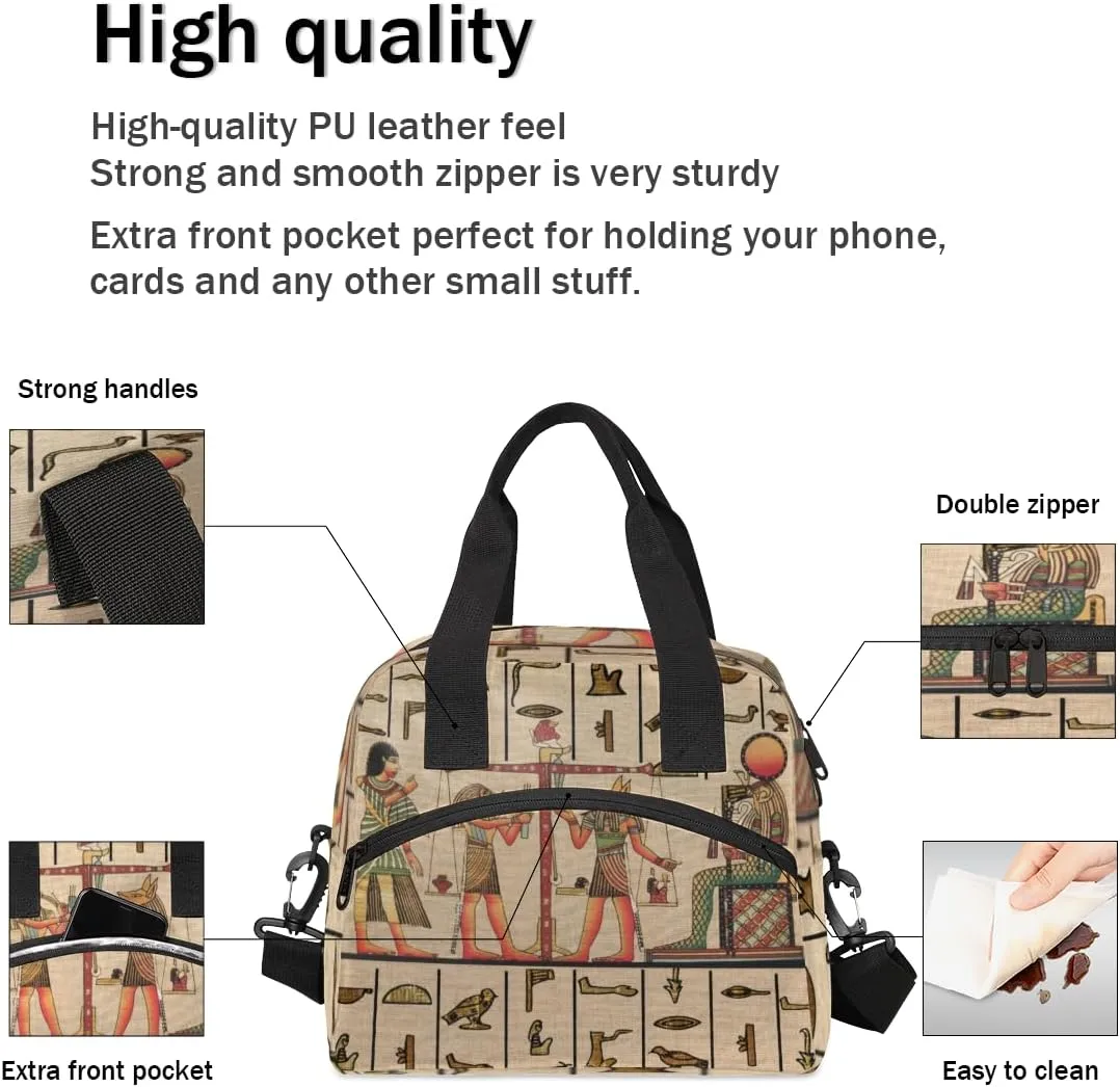 Vintage Myth Ancient Egyptian Mural Lunch Bag Large Capacity Insulated Lunch Box with Adjustable Shoulder Strap Leakproof Reusable Lunch Tote Bag for Men Women Work Office Picnic Gift