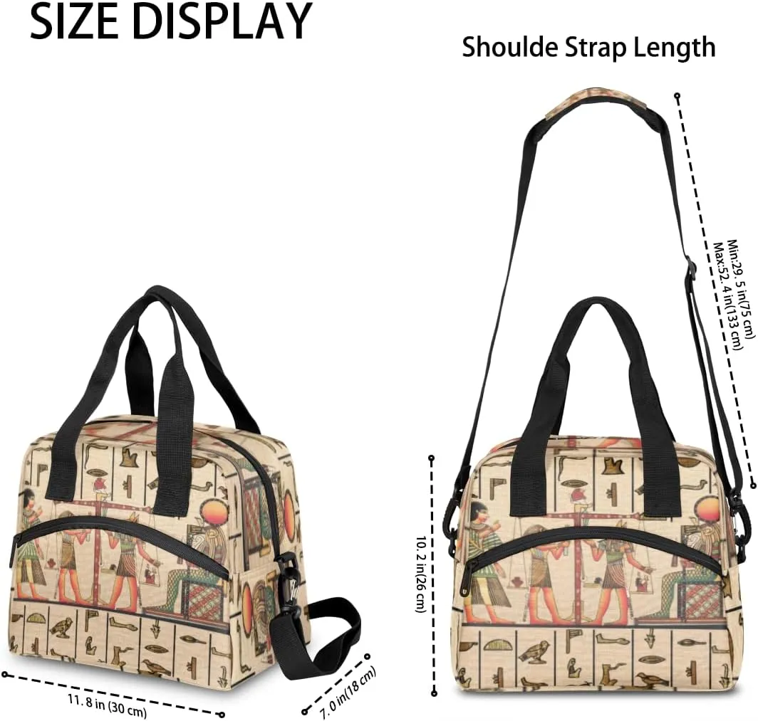 Vintage Myth Ancient Egyptian Mural Lunch Bag Large Capacity Insulated Lunch Box with Adjustable Shoulder Strap Leakproof Reusable Lunch Tote Bag for Men Women Work Office Picnic Gift