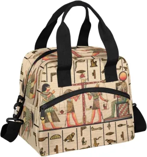 Vintage Myth Ancient Egyptian Mural Lunch Bag Large Capacity Insulated Lunch Box with Adjustable Shoulder Strap Leakproof Reusable Lunch Tote Bag for Men Women Work Office Picnic Gift