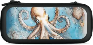 Vintage Octopus Shellfish Coral Portable Protective Shell Compatible with Switch Case Wristlet Travel Bag with 15 Game Cartridges