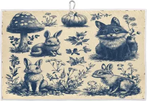Vintage Rabbit Mushroom Floral Golf Towel with Heavy Duty Carabiner Clip Quick Dry Ultra Absorbent Club Ball Cleaning Towel Golf Accessories for Men Women
